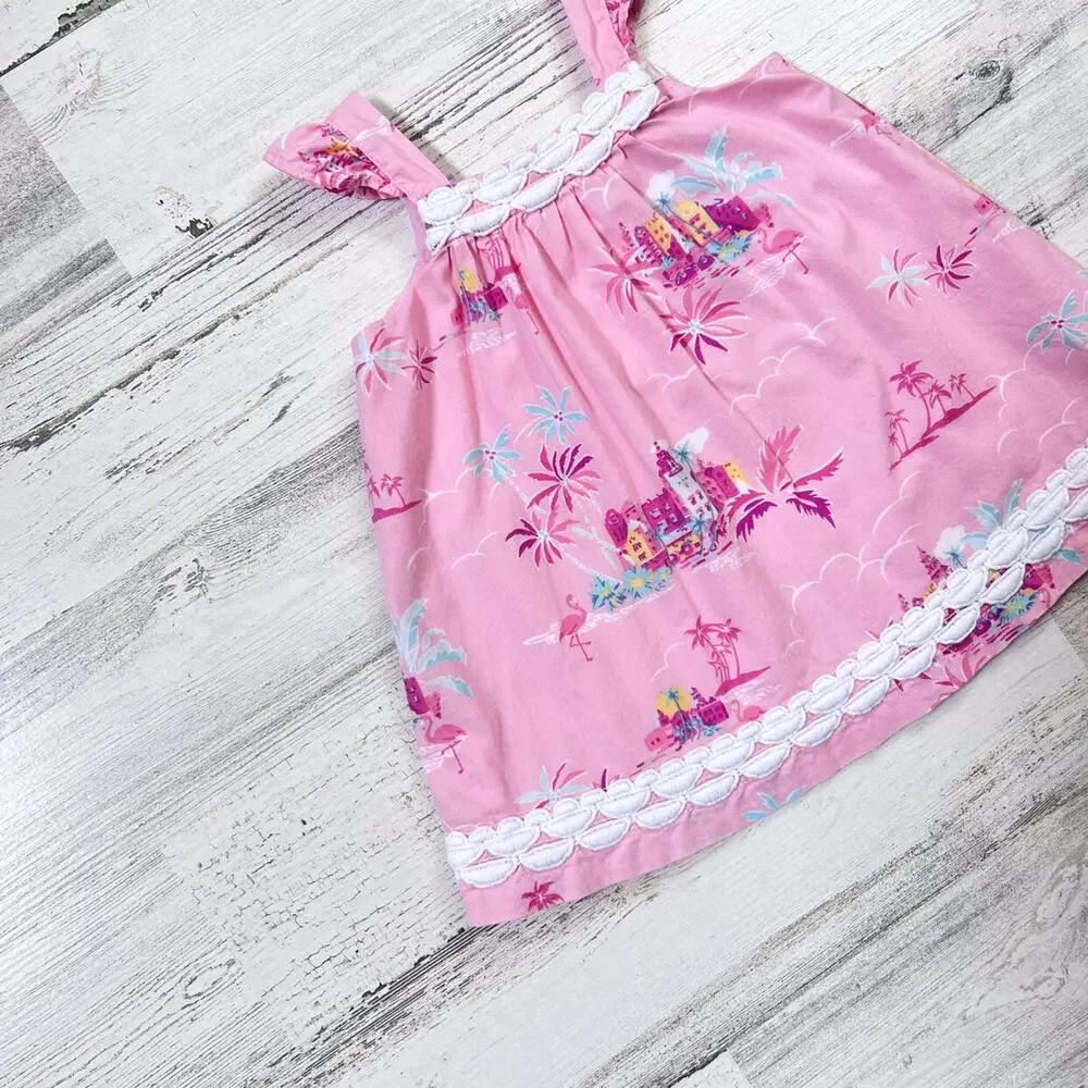 🌵3/$20 Janie and Jack Dress Girls 0-3M Pink Tropical Resort A-Line Sleeveless